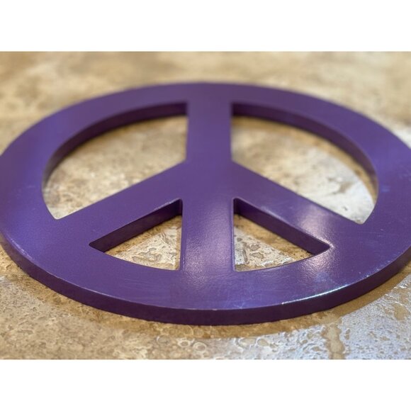 Purple Peace Sign Wooden Wall Art 12 x 12 - Picture 4 of 4